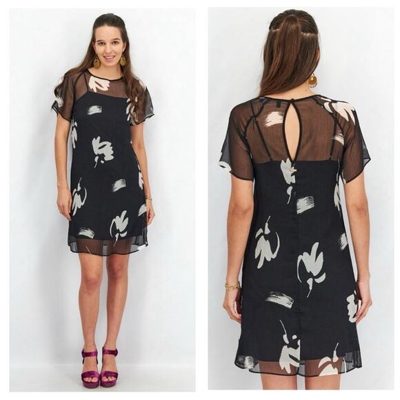 Armani Exchange Floral Georgette Dress & Slip in Black Size 6 NWT - Picture 1 of 14